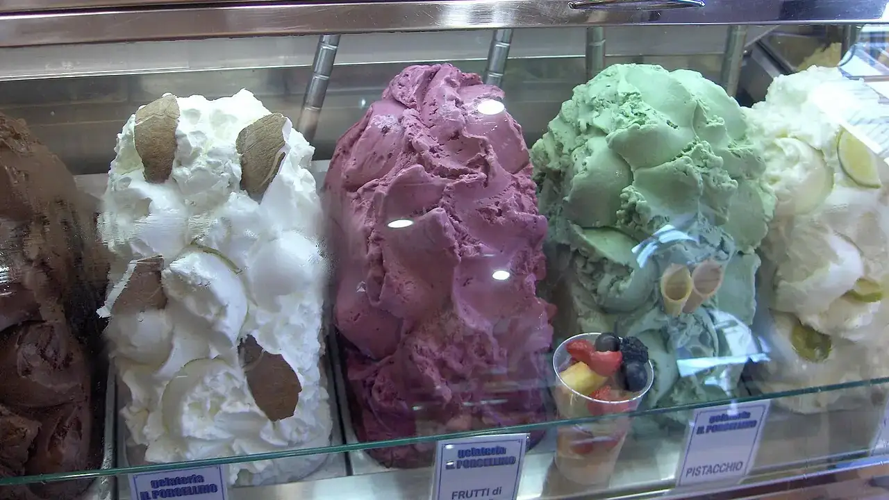 Colourful gelato tubs